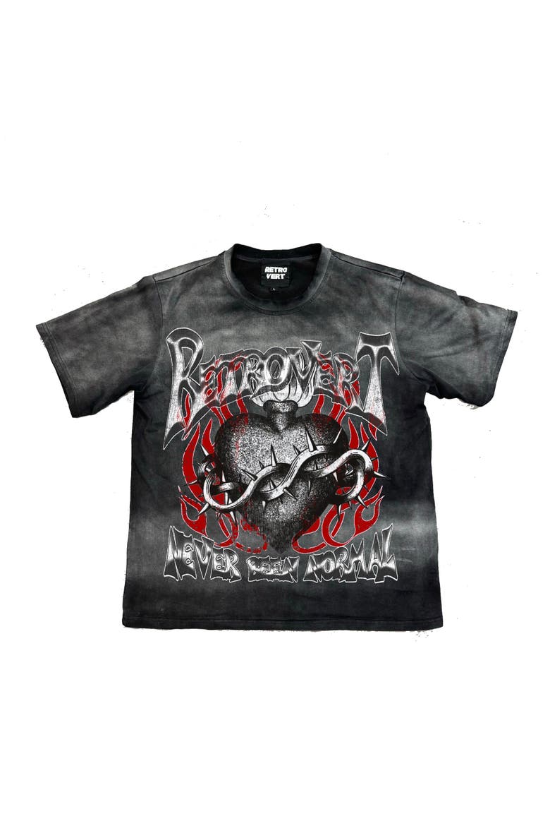 Washed Heart Thorn Tee, Main, color, Black