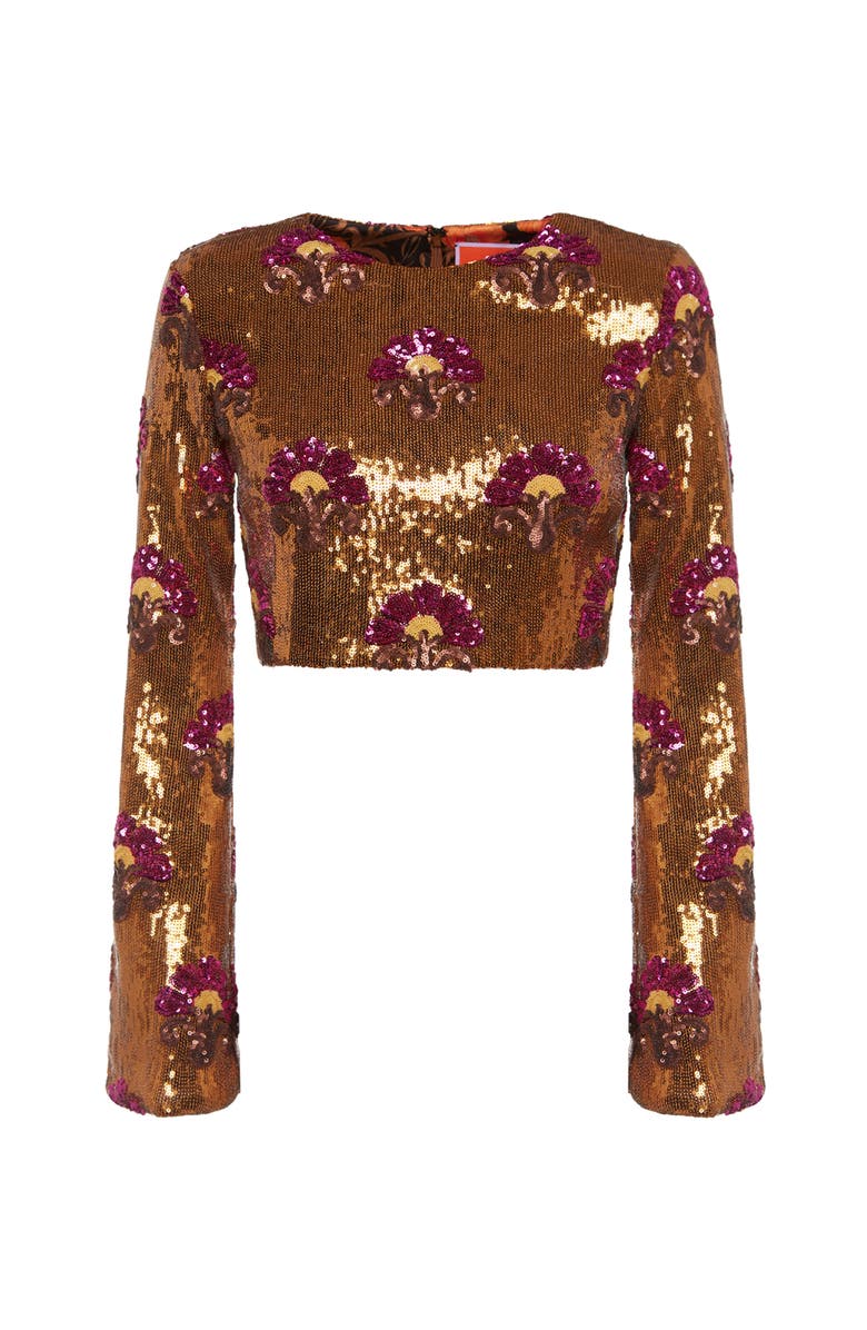 La DoubleJ Holly Crop Top Textured Sequins Rust, Alternate, color, Textured Sequins Rust
