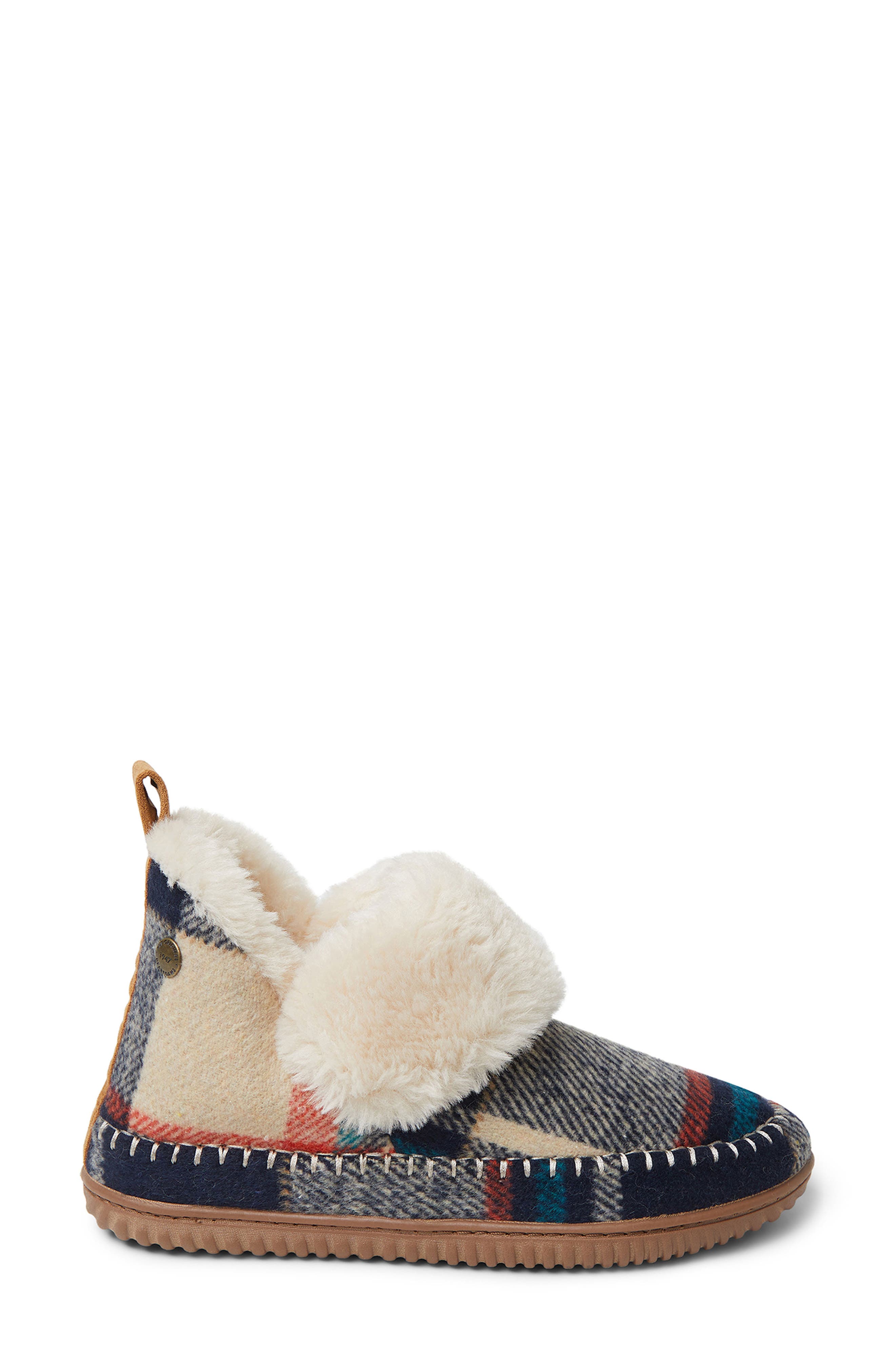 Moritz Faux Fur Slipper Bootie, Alternate, color, NAVY PLAID