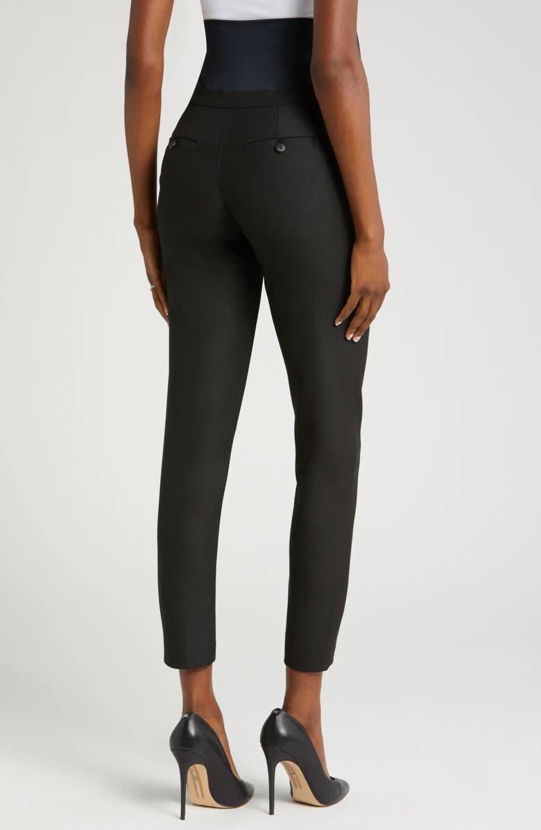 Marion Women's Slim Leg Over-Belly Maternity Dress Pants in Black Italian Stretch Suiting Fabric, Alternate, color, Black