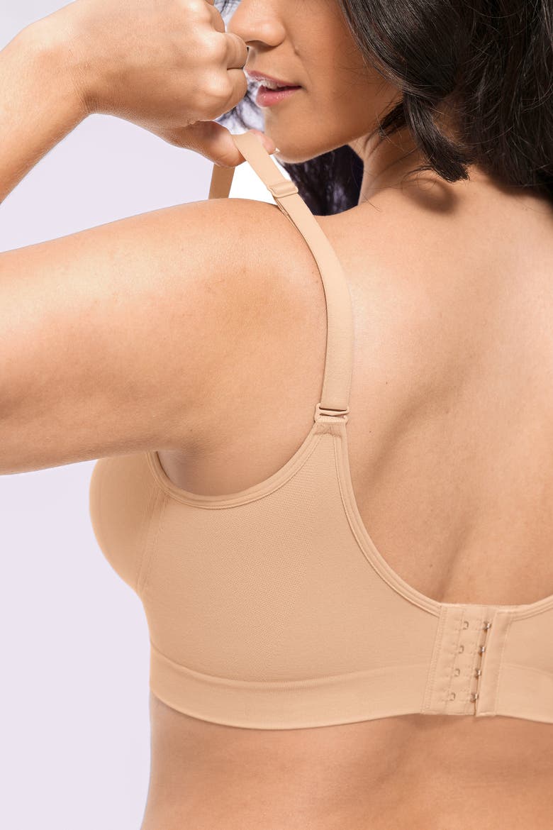 Wireless Seamless Comfy Non Padded V Neck Bra, Alternate, color, Beige