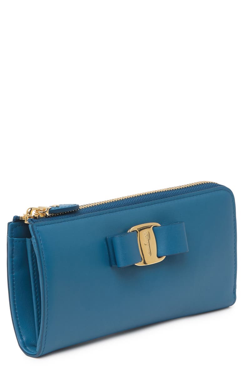FERRAGAMO Vara Bow Leather Zip-Around Wallet, Alternate, color, 