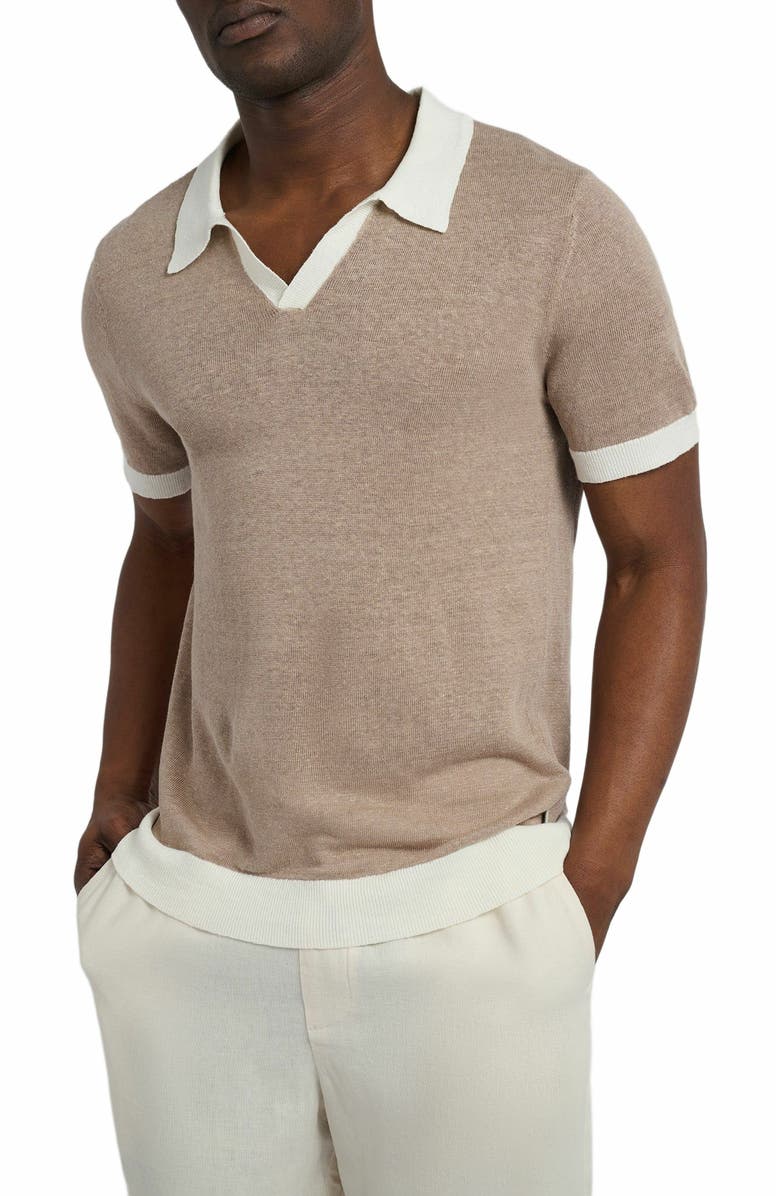 Onia Linen Johnny Collar Polo Sweater, Alternate, color,