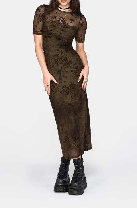 Zuri Flocked Ruched Bust Midi Dress