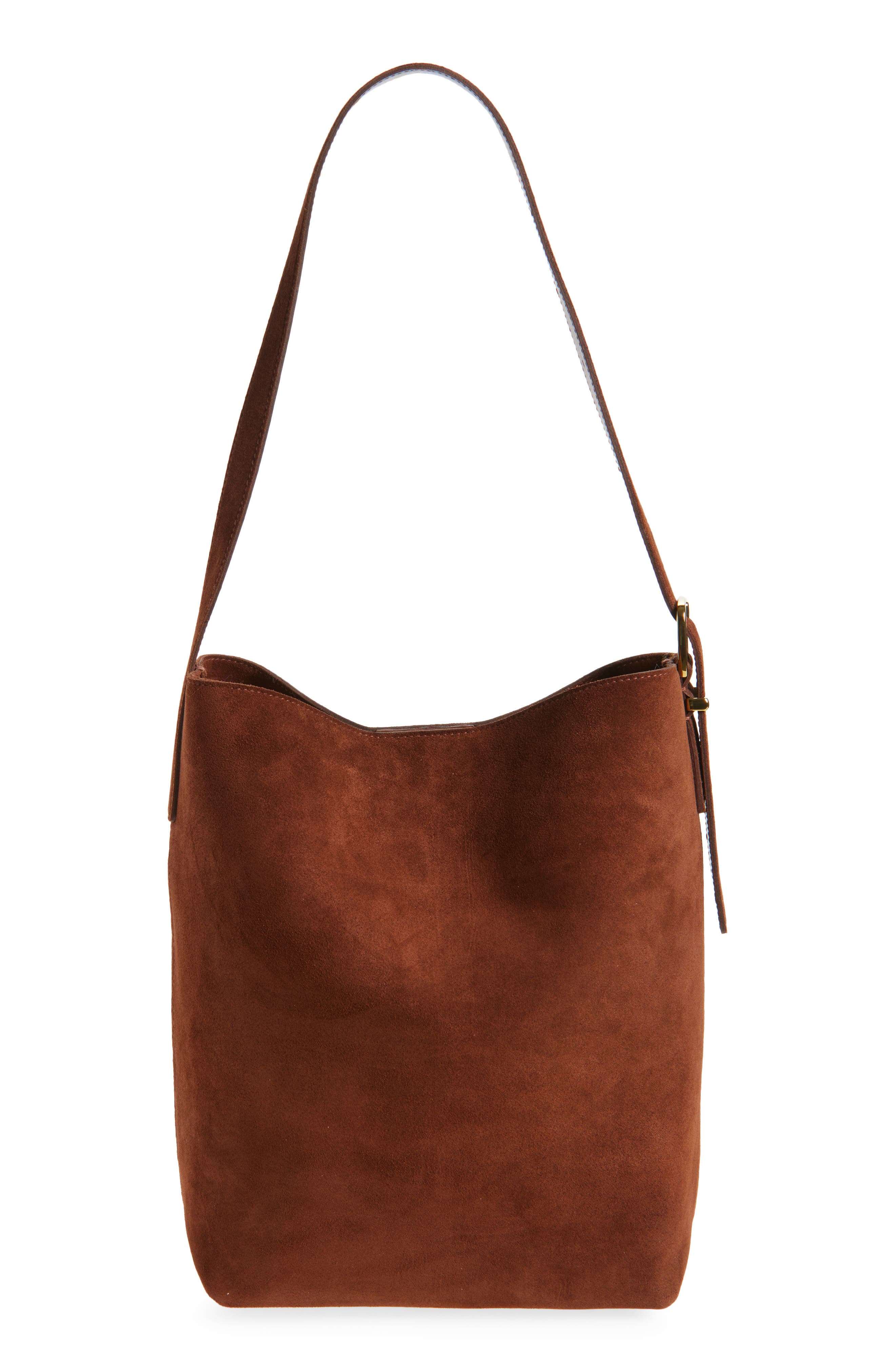 Madewell Essentials Suede Bucket Bag, Main, color, Soft Mahogany