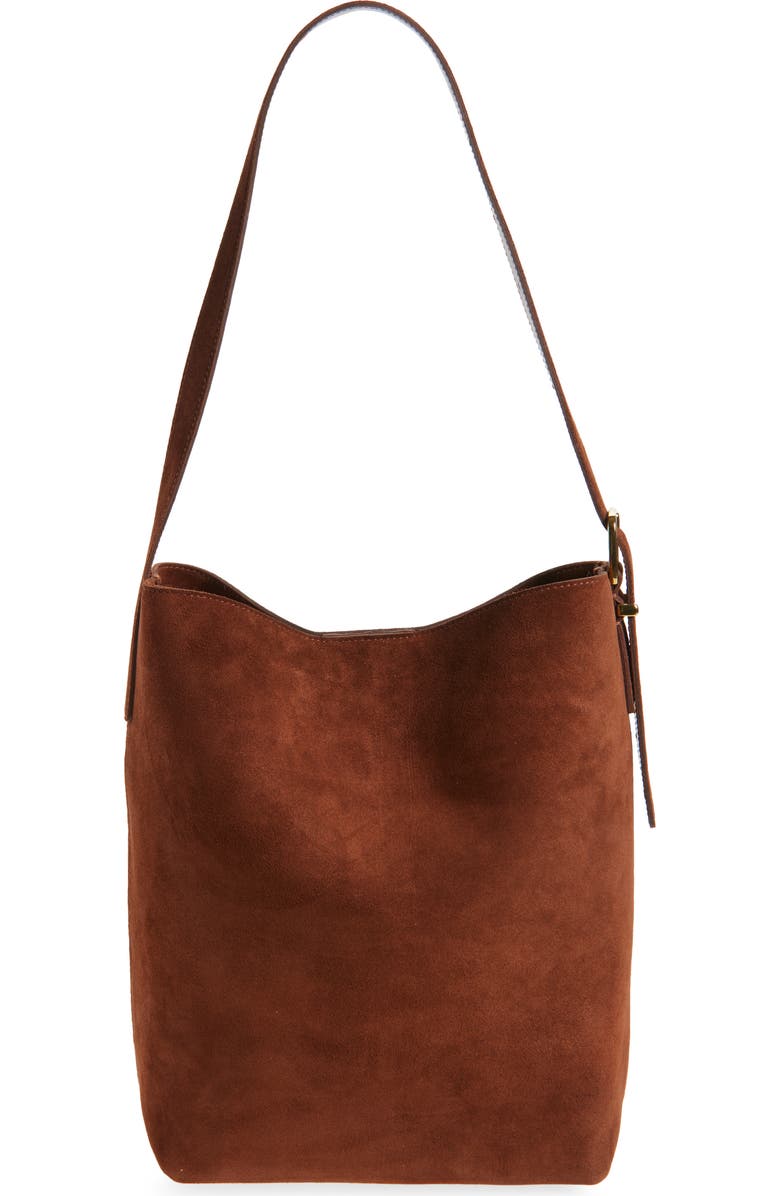Madewell Essentials Suede Bucket Bag, Main, color, Soft Mahogany