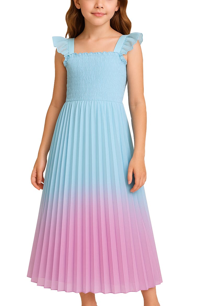 Kids' Ombré Pleated Maxi Dress, Alternate, color, AQUA/PINK