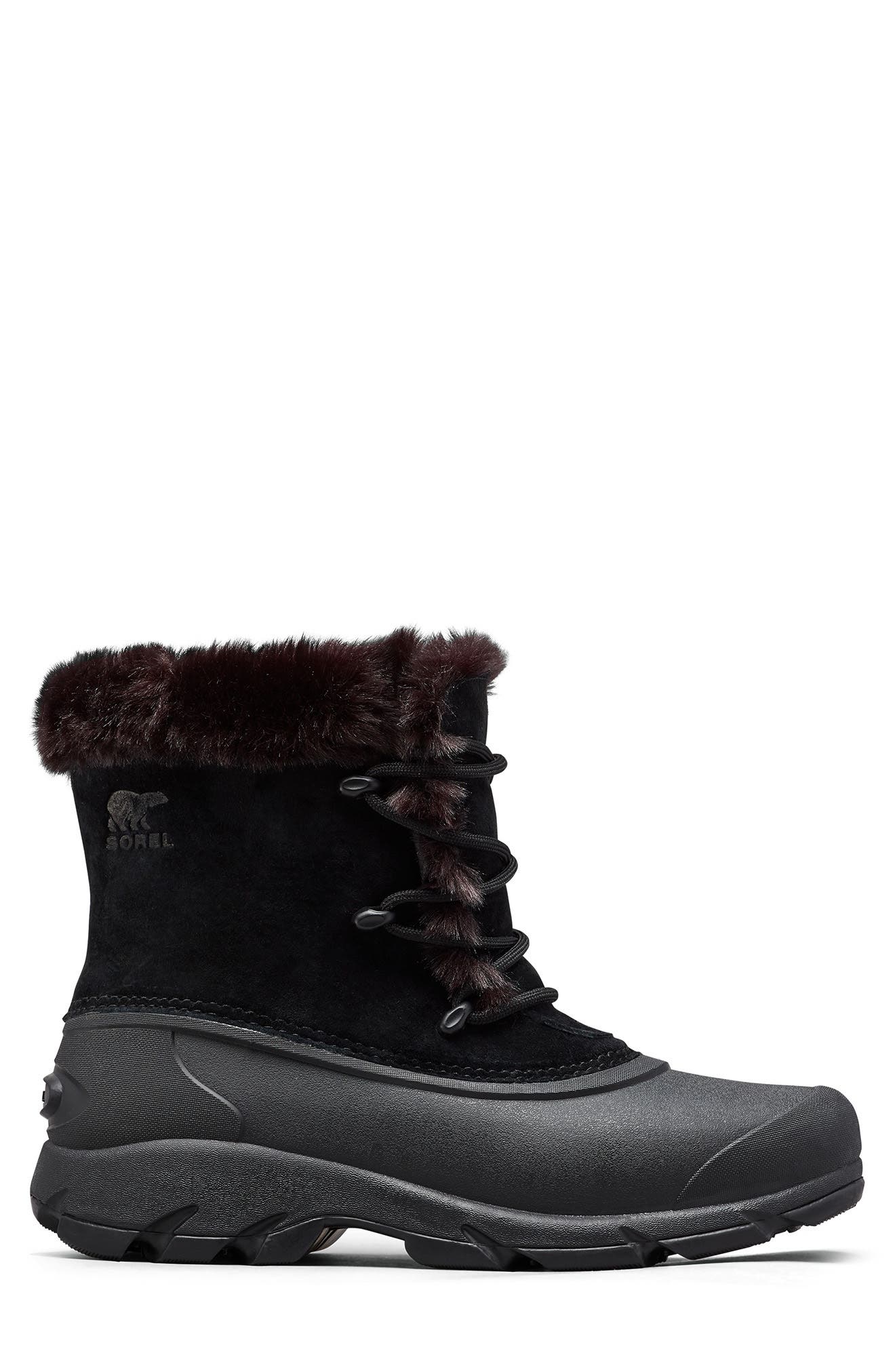 SOREL Snow Angel Faux Fur Detail Waterproof Boot, Alternate, color, Black