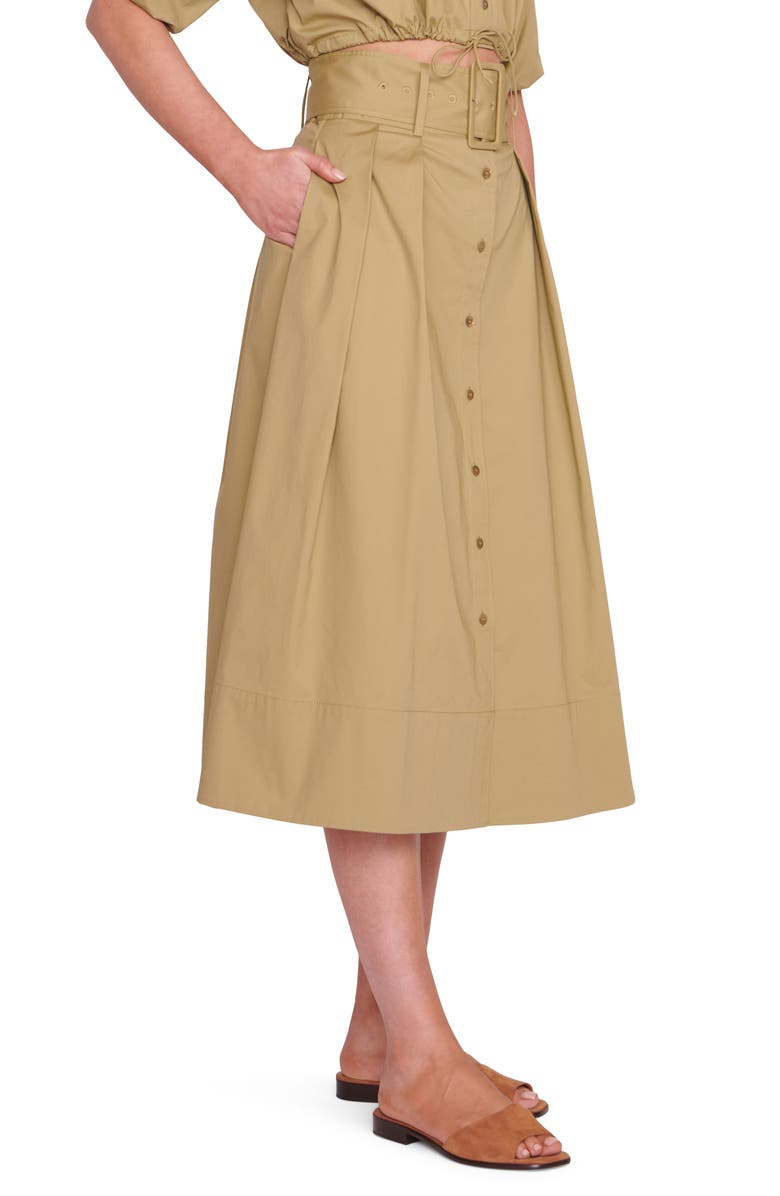 STAUD Kingsley A-Line Belted Cotton Skirt, Alternate, color, Khaki