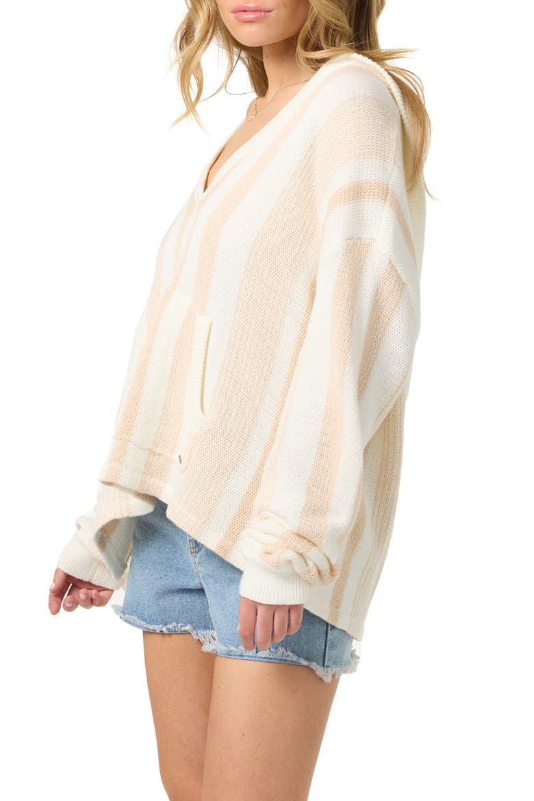 Catamaran Stripe Cotton Blend Sweater Hoodie, Alternate, color, TAPIOCA
