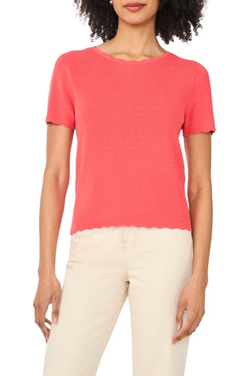 Scallop Rib Short Sleeve Knit Top