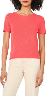 CeCe Scallop Rib Short Sleeve Knit Top