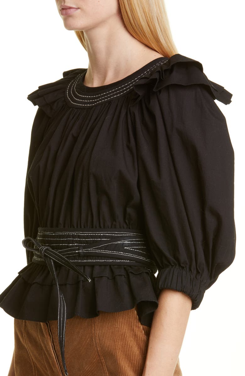 Sea Sibylle Puff Sleeve Cotton Peplum Top, Alternate, color,