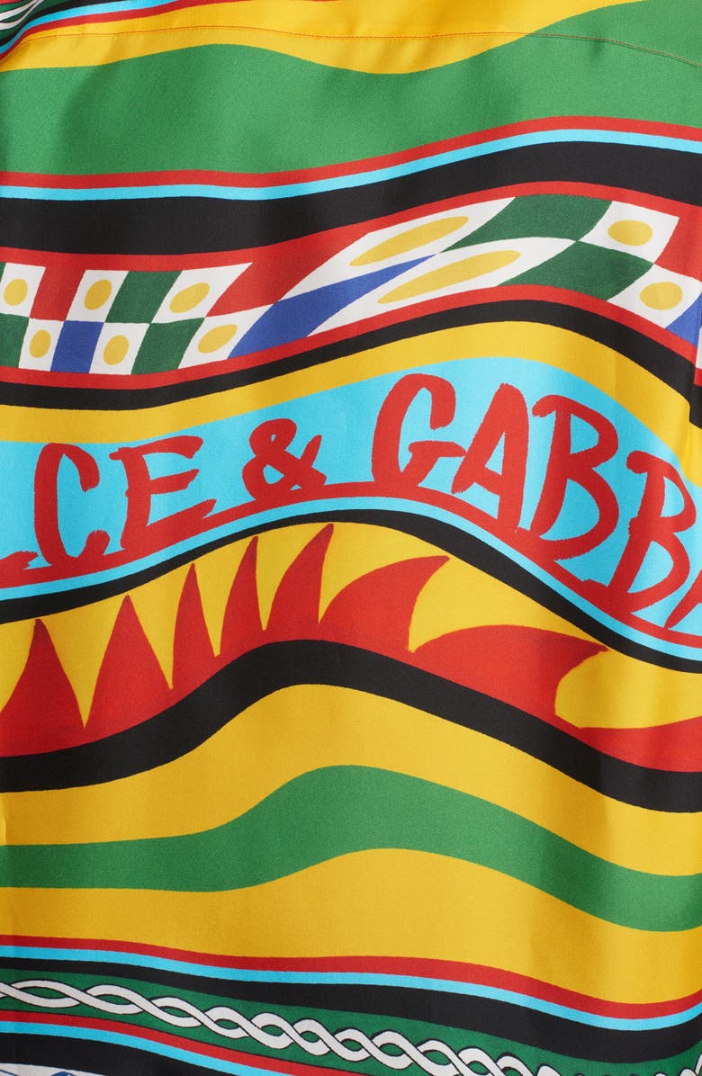 Dolce&Gabbana Carretto Print Short Sleeve Silk Button-Up Shirt, Alternate, color,