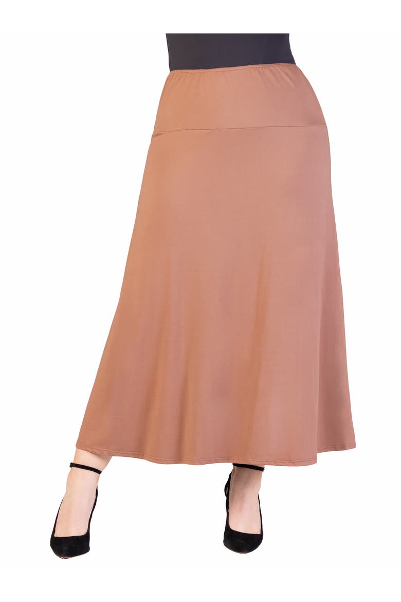 Plus Size Comfortable Fit Elastic Waist Maxi Skirt, Main, color, Mocha