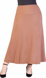 24seven Comfort Apparel Plus Size Comfortable Fit Elastic Waist Maxi Skirt