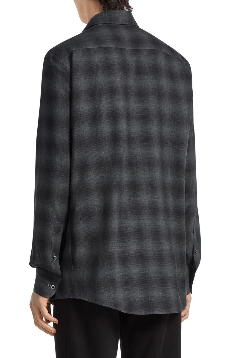 ZEGNA Cashco Plaid Cotton & Cashmere Button-Up Shirt, Alternate, color, 