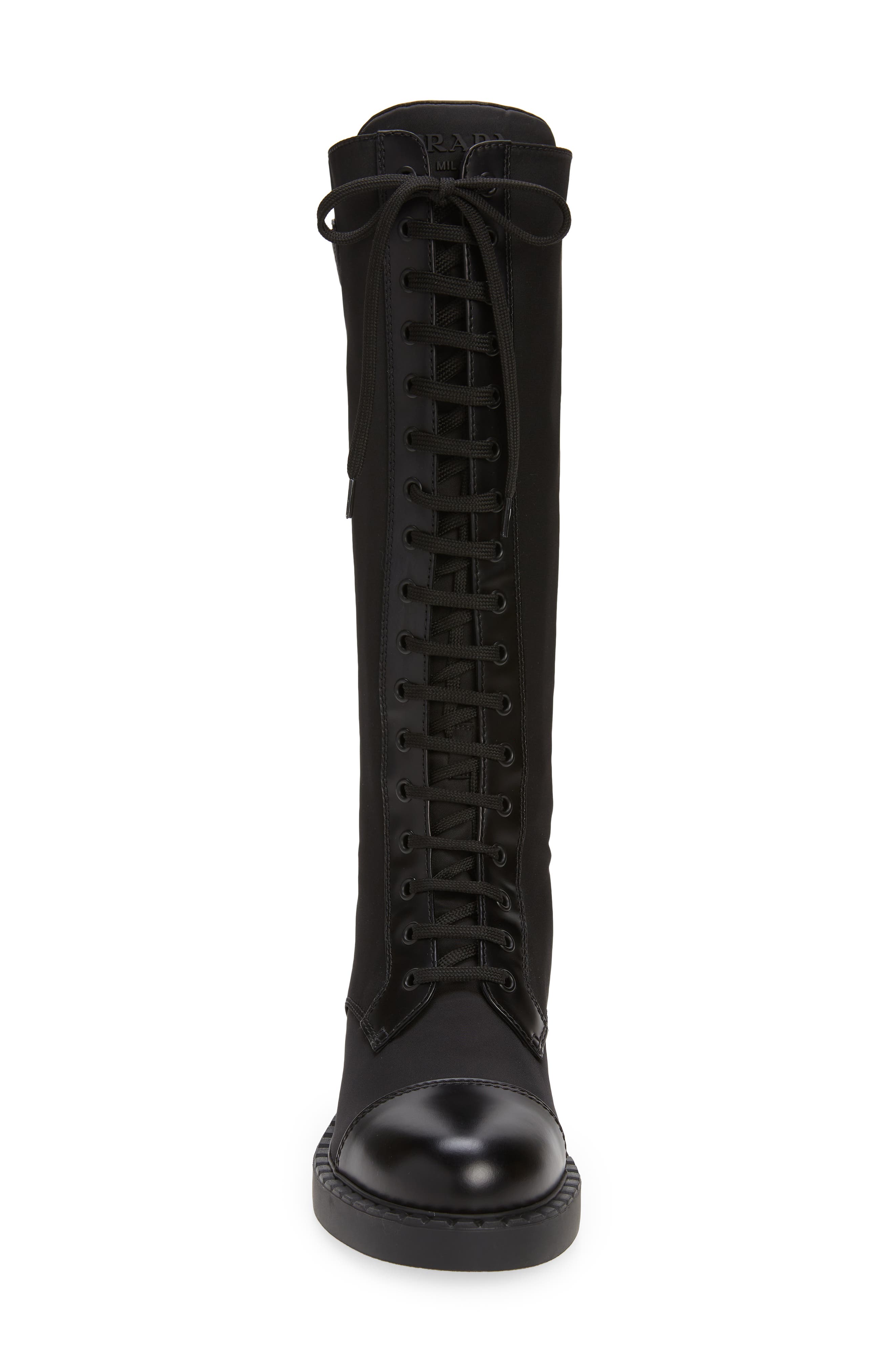 Prada Chocolate Lace-Up Boot, Alternate, color, 