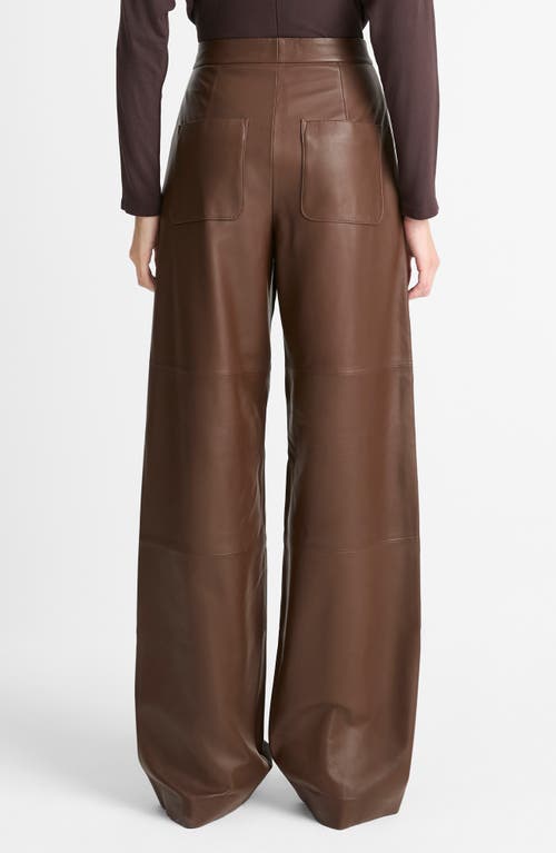 Vince Leather Wide Leg Utility Pants In Walnut