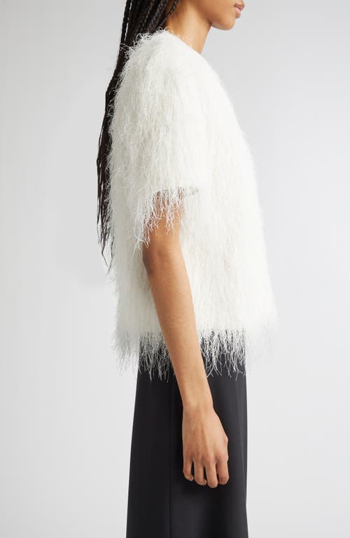 Loulou De Saison Zaro Short Sleeve Fringe Top In White