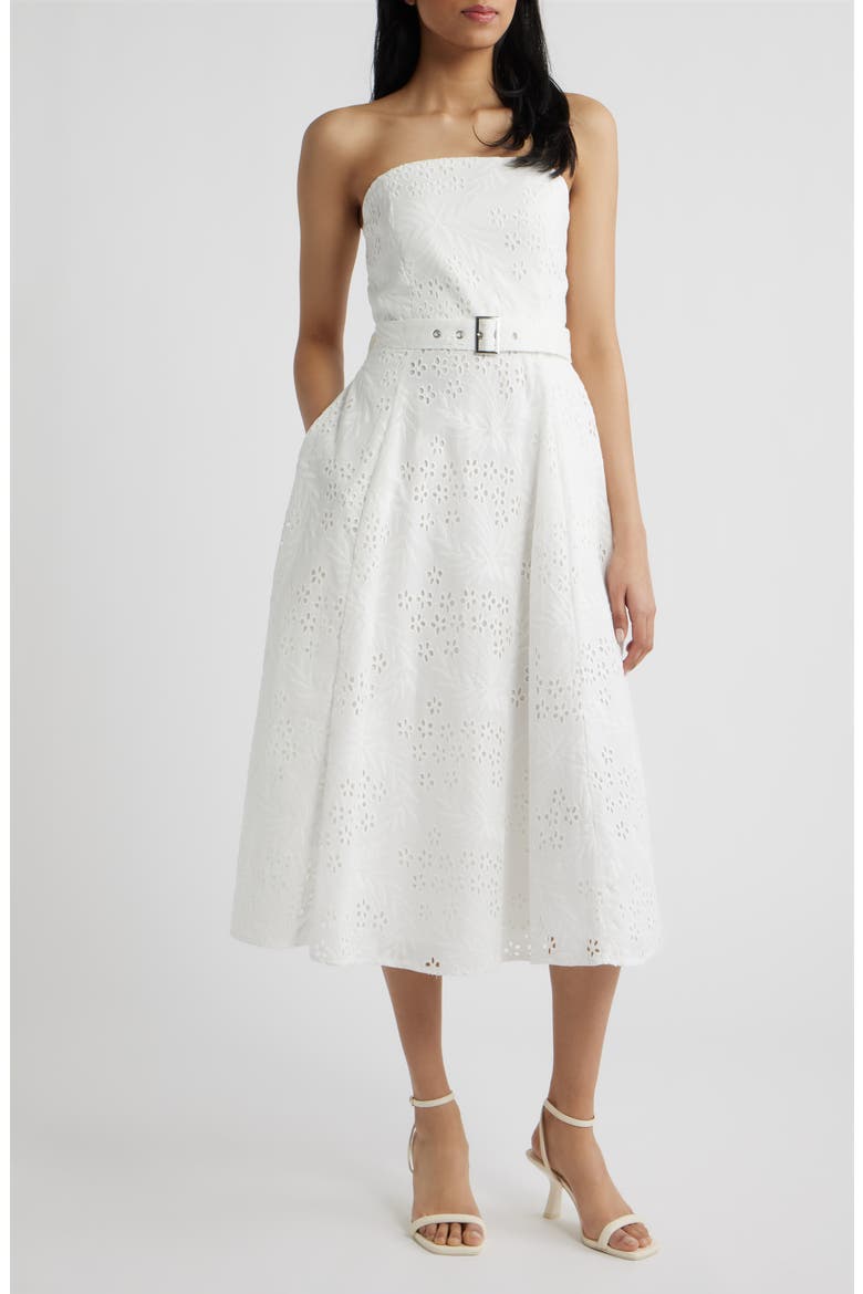 Strapless Cotton Eyelet Dress, Main, color, WHITE