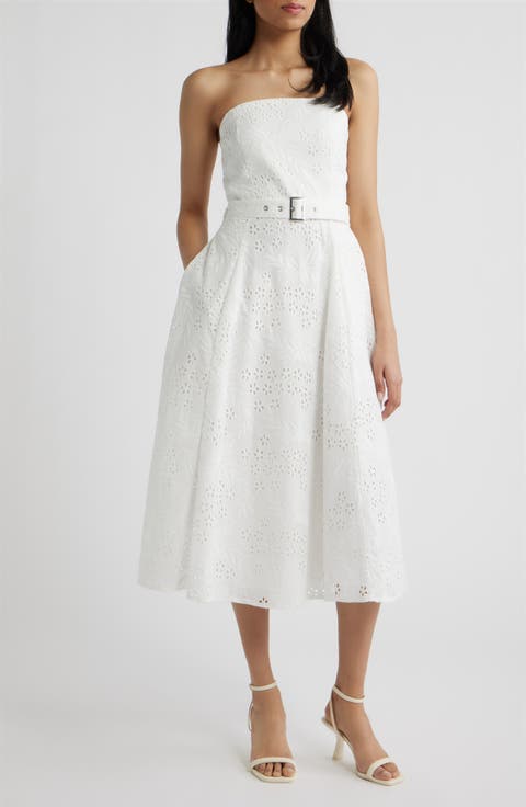 Strapless Cotton Eyelet Dress