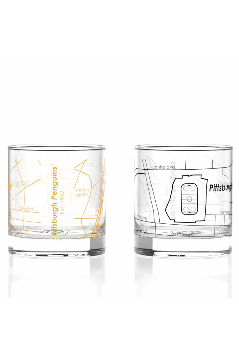 NHL Arena Map Glasses - Set of 2, Alternate, color, Pittsburgh Penguins