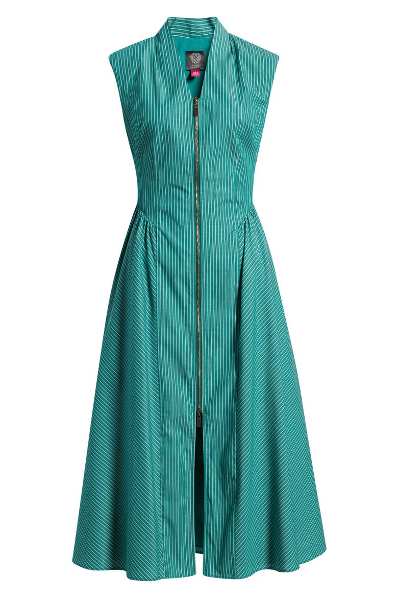 Stripe Zip Front Sleeveless Midi Dress, Alternate, color, DARK GREEN
