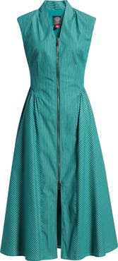 Vince Camuto Stripe Zip Front Sleeveless Midi Dress