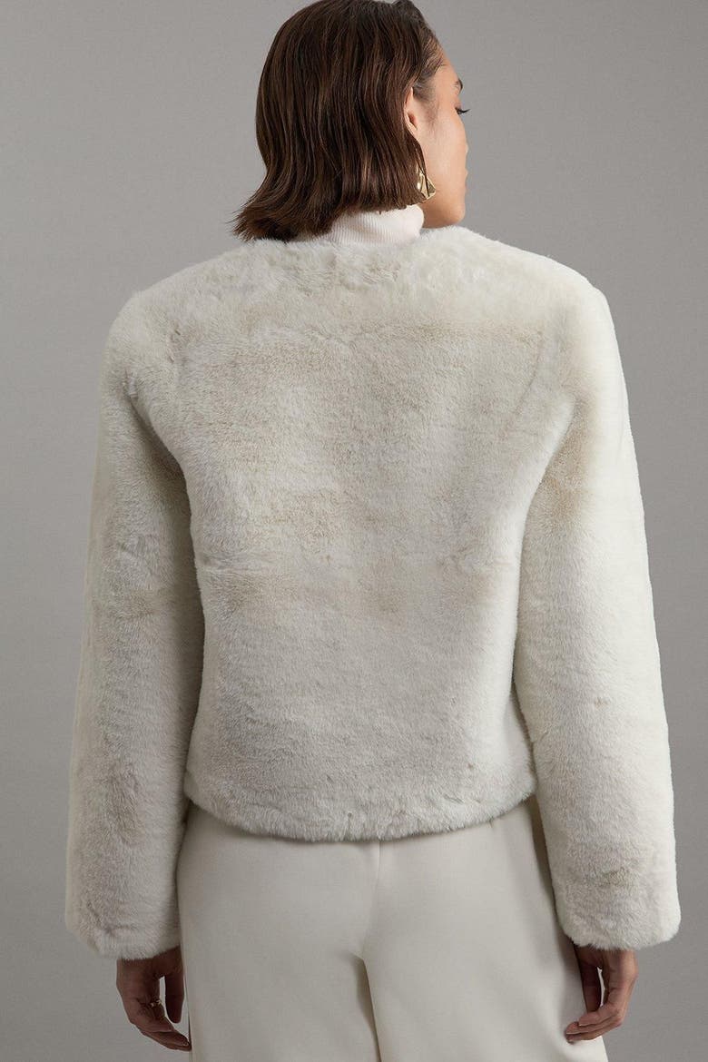 Collarless Faux Fur Jacket, Alternate, color, Ivory