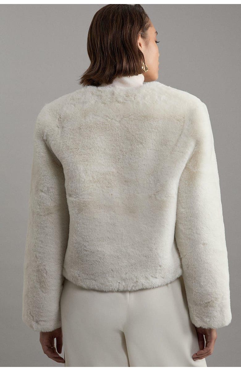 Karen Millen Collarless Faux Fur Jacket, Alternate, color, Ivory