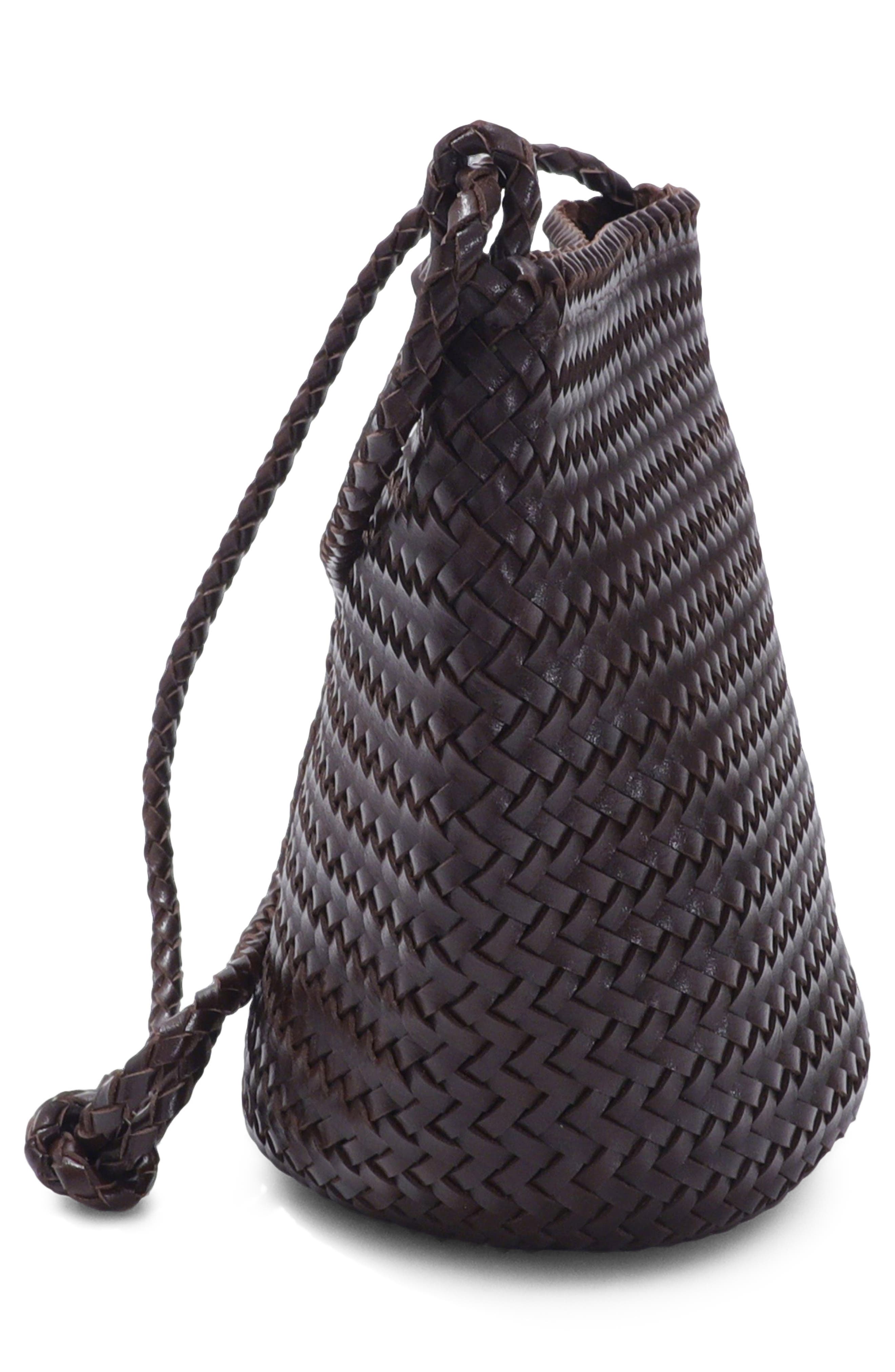 Woven Faux Leather Shoulder Bag, Alternate, color, BROWN