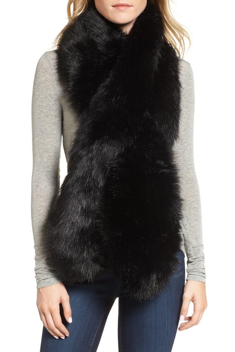 Oversize Faux Fur Wrap, Main, color, BLACK
