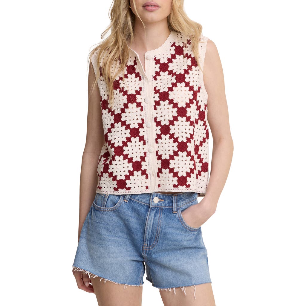 Nobody's Child Open Knit Sleeveless Cardigan in Ivory/red at Nordstrom, Size Small