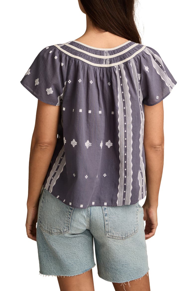 Geo Embroidered Short Sleeve Cotton Peasant Top, Alternate, color, NIGHT SHADOW BLUE