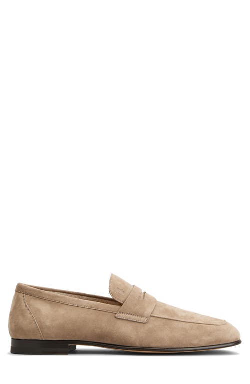 Tod's Suede Almond Toe Loafers With Tonal Stitching In Creta Chiaro