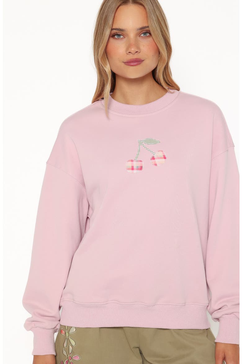 Cayley Patchwork Sweatshirt, Alternate, color, PINK CHERRY