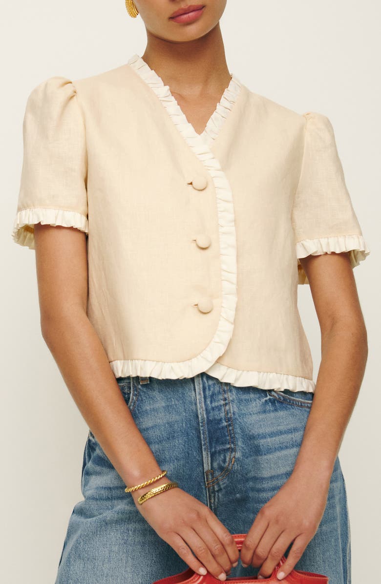Reformation Bess Button Front Linen Top, Main, color, Sugar