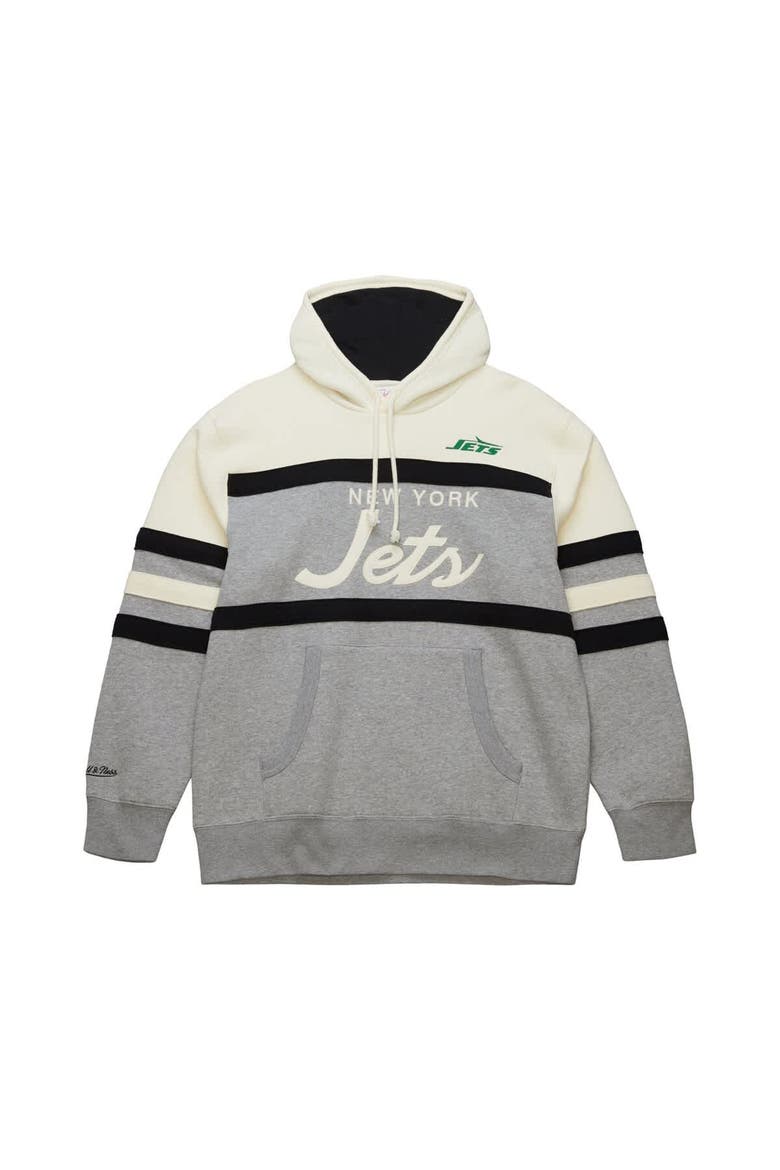 Men's Mitchell & Ness  Heather Gray New York Jets Head Coach Vintage Logo Pullover Hoodie, Alternate, color, Heather Gray