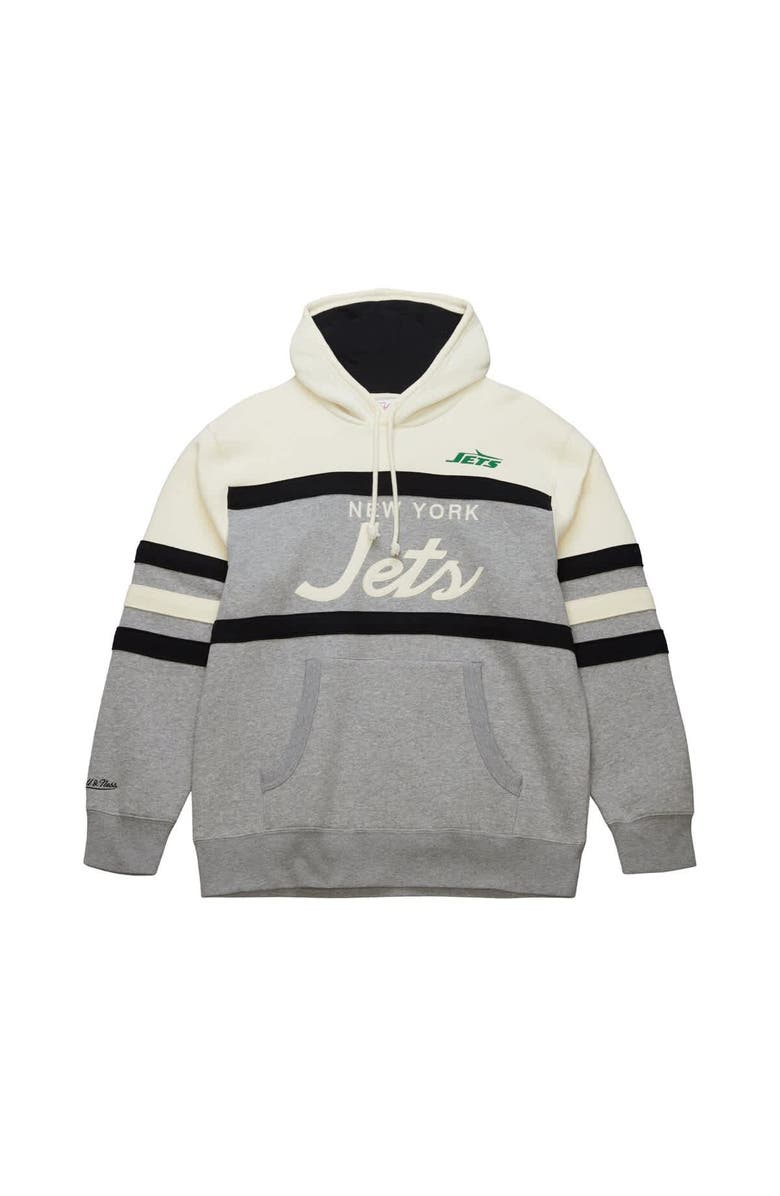 Mitchell & Ness Men's Mitchell & Ness Heather Gray New York Jets Head Coach Vintage Logo Pullover Hoodie, Alternate, color, Heather Gray