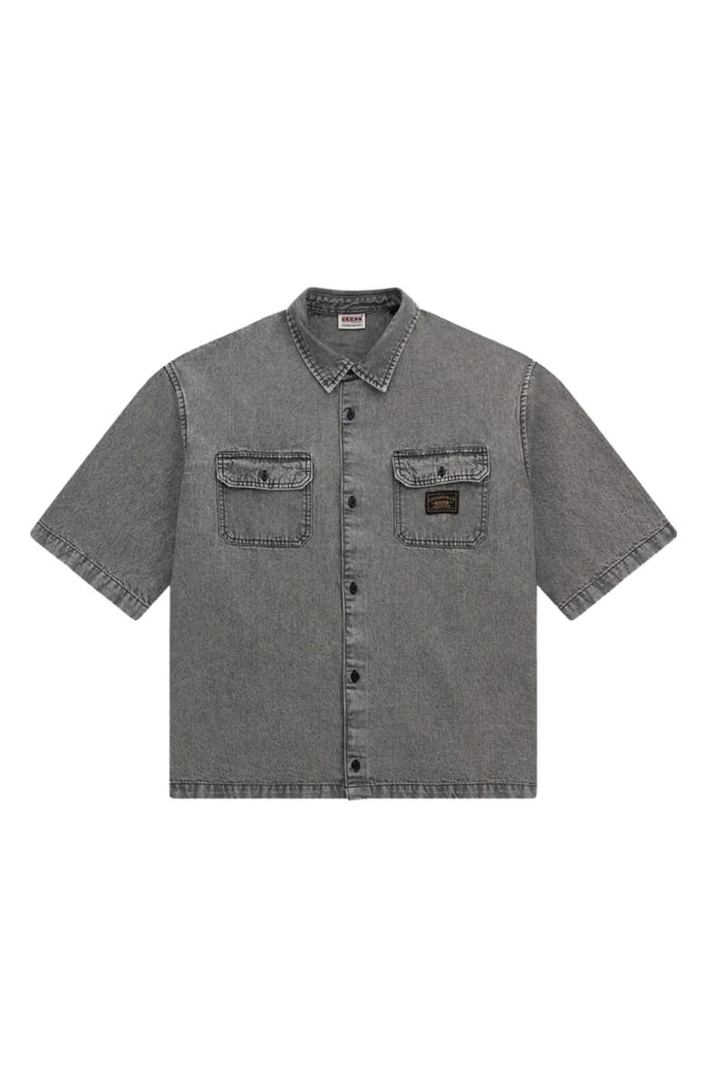 GUESS ORIGINALS Go Boxy Denim Short Sleeve Button-Up Shirt, Alternate, color, Grey