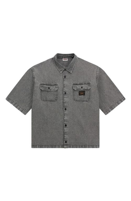 Guess Originals Go Boxy Denim Short Sleeve Button-up Shirt In Grey