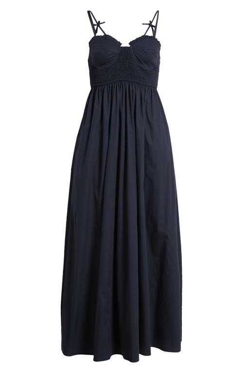 Moon River Smocked Cotton Midi Sundress In Black