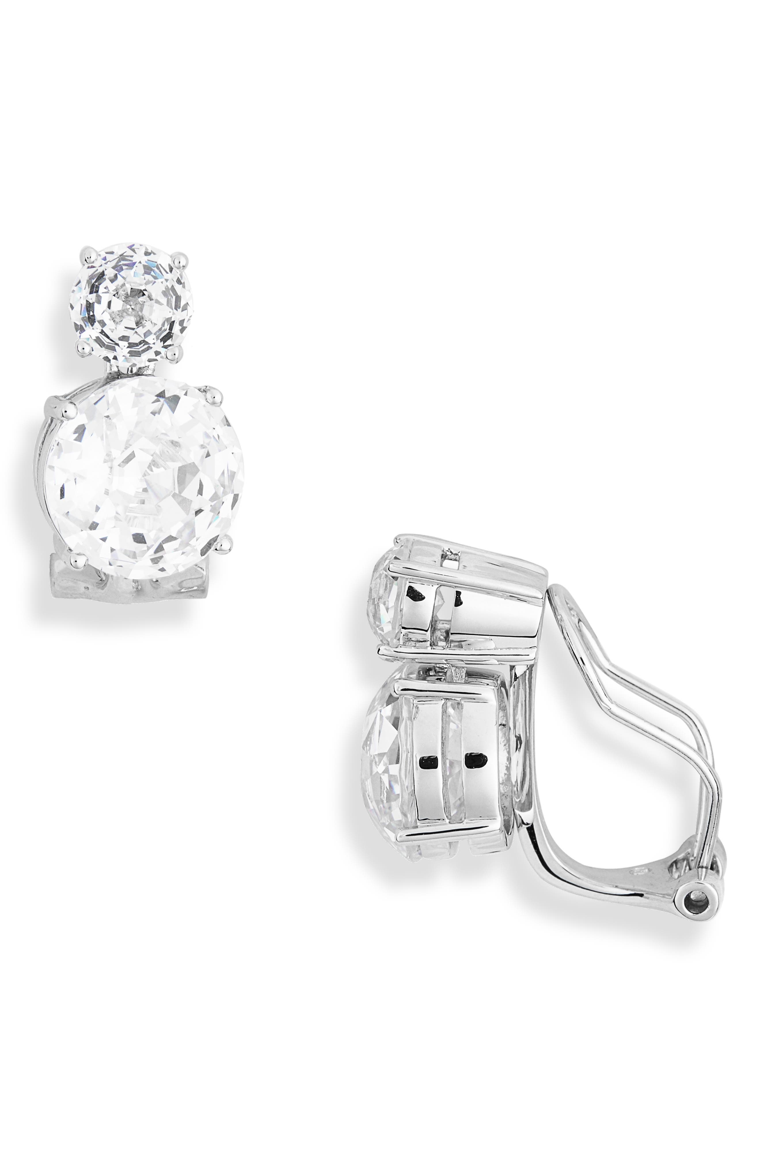 Double Cubic Zirconia Clip-On Earrings