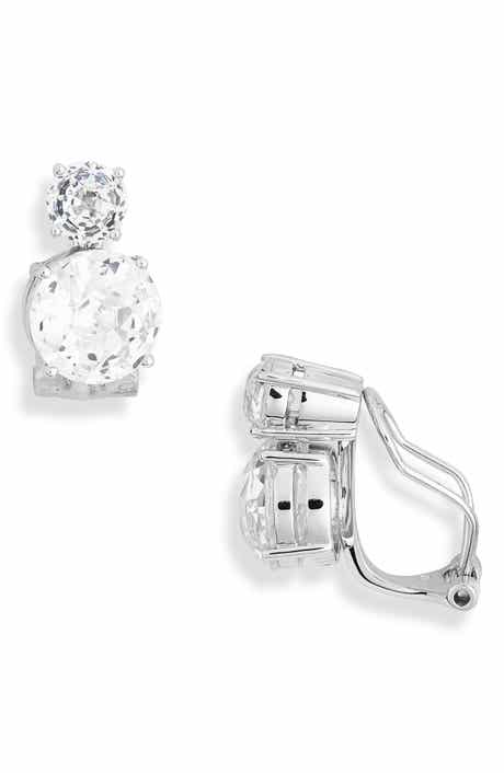 Double Cubic Zirconia Clip-On Earrings