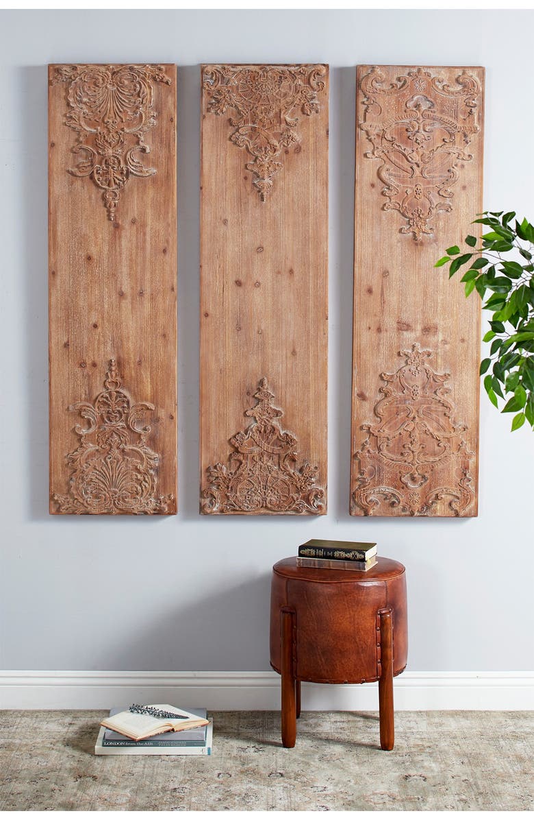 SONOMA SAGE HOME Large Hand-Carved Natural Wood Wall Panels w/ Carvings, Alternate, color,