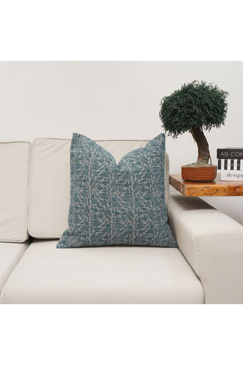 Manjusha Floral Block Printed Thick Linen Cushion Cover, Alternate, color, Blue