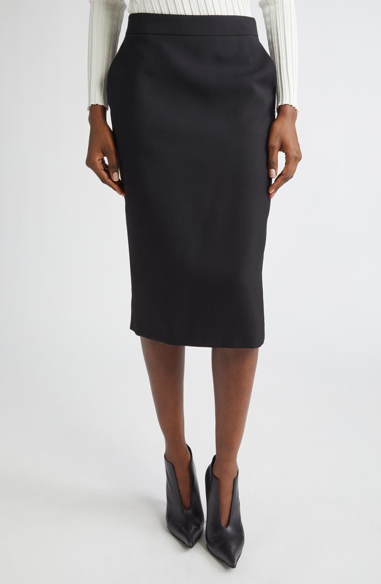 McQueen Back Button Wool Gabardine Pencil Skirt, Main, color, 