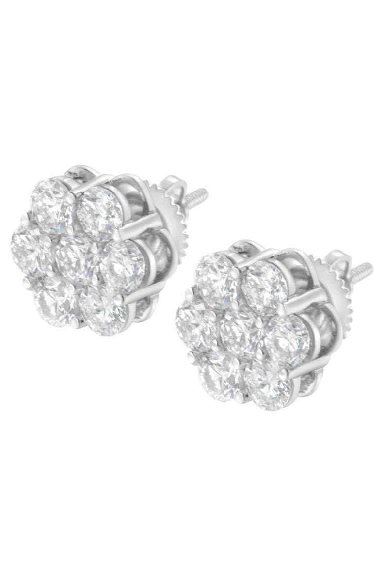 Silver 2 Ct Floral Composite 7 Stone Diamond Stud Earring, Alternate, color, White