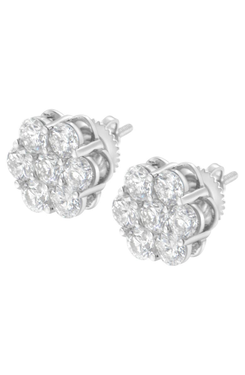 Haus of Brilliance Silver 2 Ct Floral Composite 7 Stone Diamond Stud Earring, Alternate, color, White